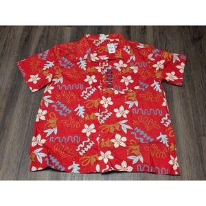 Barefoot in Paradise Hawaiian Shirt Mens XL Red Floral Print Comfort Fit NWT